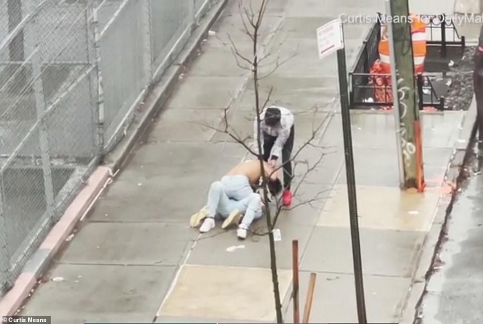 The men were seen in video tackling each other and punching one another in broad daylight