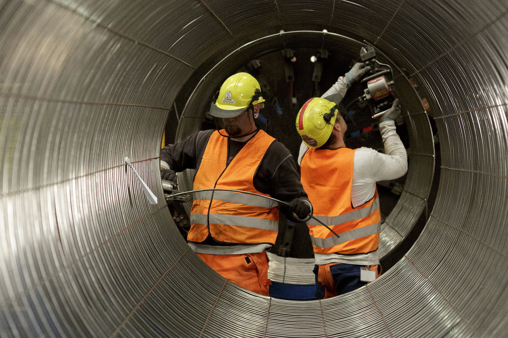 Engineers working on the creation of pipes in the production hall at the Nord Stream 2 facility at Mukran on Ruegen Island on October 19, 2017 in Sassnitz, Germany.