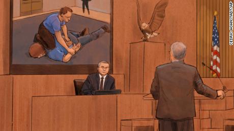 In this courtroom sketch, former Minneapolis Police Officer Tou Thao testifies during his trial in the killing of George Floyd in federal court on Tuesday, February 15, 2022. 