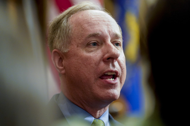 Wisconsin Assembly Speaker Robin Vos talks to the media.