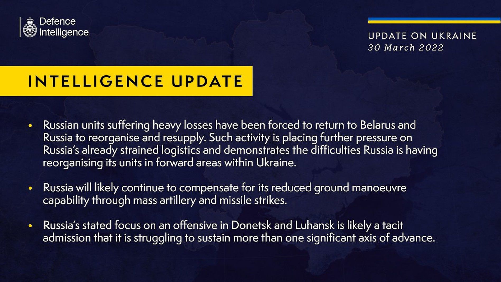 A screenshot of the UK intelligence update on Ukraine warning that Russian forces are regrouping in Belarus.