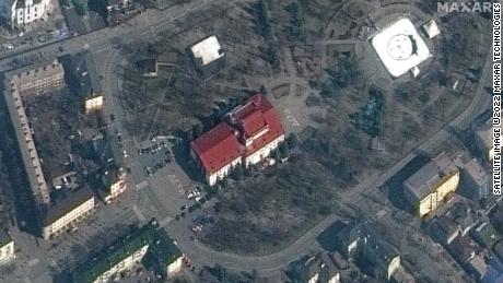 New satellite images from Maxar Technologies show that on Monday, the word &quot;children&quot; was spelled out in Russian in two areas outside the theater that was bombed on Wednesday.