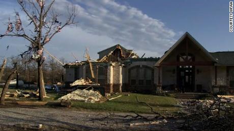 Several homes were badly damaged as severe storms Monday ripped through Jacksboro, Texas, officials said.