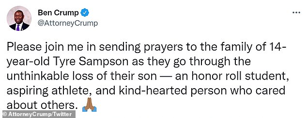 Crump, who is acting on behalf of the family, sent out a Tweet sending condolences