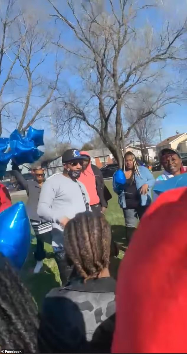 Balloons are released in Venice Park in St. Louis on March 26, 2022 in memory of Tyre Sampson, killed on a ICON Park amusement park ride