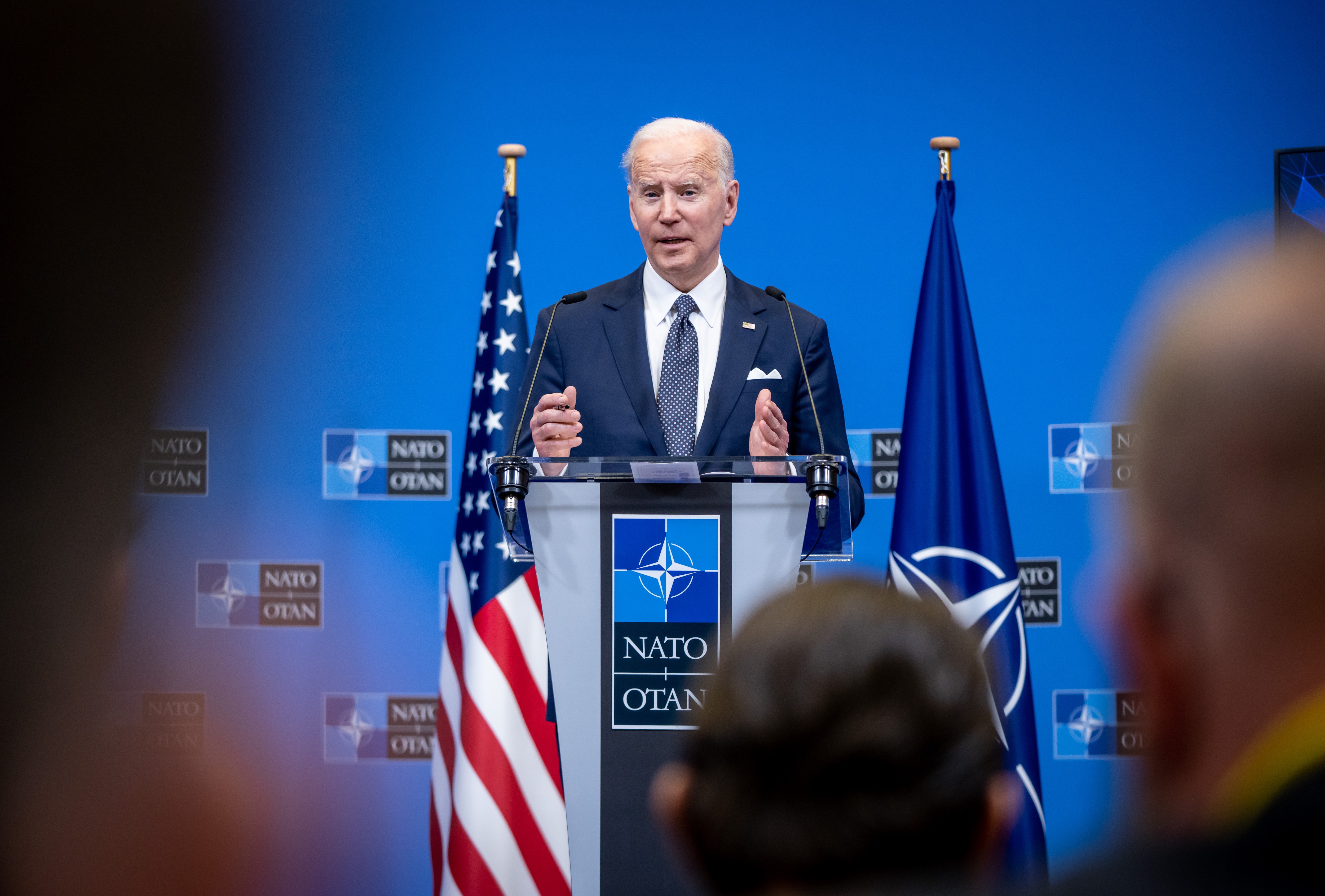 U.S. President Joe Biden attends a press conference after the special NATO summit at NATO headquarters in Brussels, Belgium, on March 24.