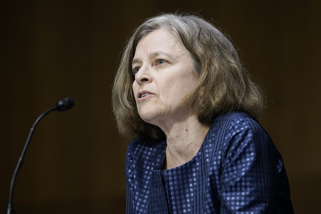 Sarah Bloom Raskin, a nominee to be the Federal Reserve's Board of Governors vice chair for supervision, speaks during the Senate Banking, Housing and Urban Affairs Committee confirmation hearing.
