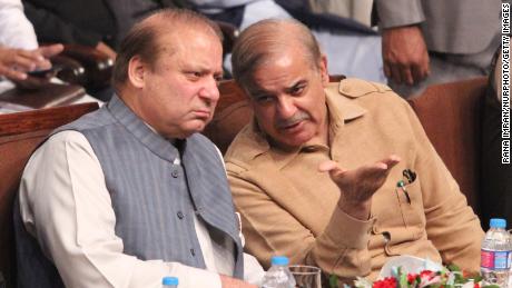 Pakistan's former prime minister Nawaz Sharif with his younger brother  Shehbaz Sharif in Lahore, Pakistan, in October 2017. 