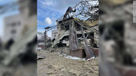 Photos posted on social media show destruction in Izium.
