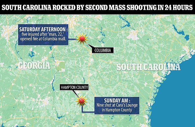 At least two mass shootings happened in North Carolina over the weekend: One in Columbia at a shopping mall and another at a restaurant in Hampton County
