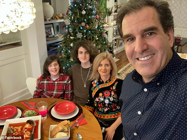 Gaal is pictured with her sons, 17-year-old Jamie and 13-year-old Leo, and husband Howard Klein on Christmas Eve in 2021