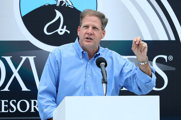 Chris Sununu speaks at an event at New Hampshire Motor Speedway.